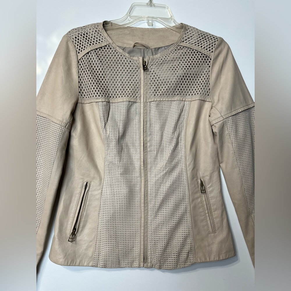 My Tribe Tan Leather Moto Jacket Size Small Lightweight HTF Genuine Leather
